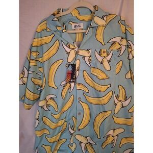 UZZI AMPHIBIOUS GEAR BANANAS Allover Print Men XL Aqua &Yellow Camp Shirt NWT
